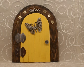 Fairy Door, yellow with Silver Butterfly