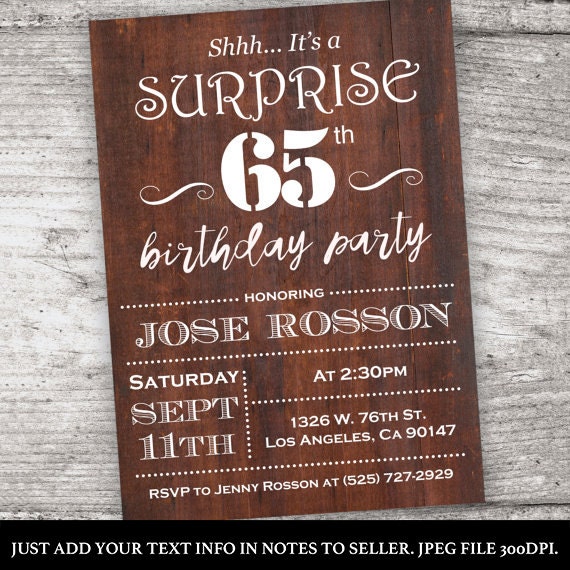 Birthday invitations for 65th birthday party invitations DIY