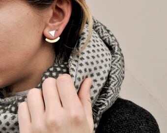 Minimal Ear Jackets, Geometric Ear Jackets, Double Sided Earrings, Ear Jackets, Simple Gold Earrings, Perfect Ear Jacket | THE CURVE ARMET