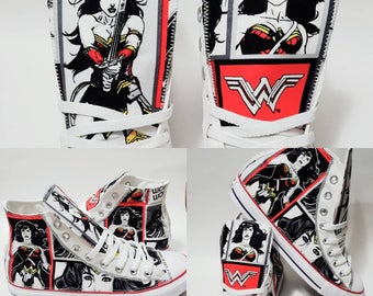 Wonder Woman, wonderwoman Converse shoes, superhero Chucks, bedazzled sneakers, superhera birthday party by hallwayzdesigns