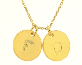 Initial Two Discs Necklace Gold Sterling Silver Custom Large Letter Personalized Monogram Pendant Chain