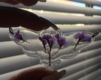 Moth with natural dried flowers necklace