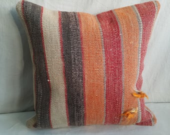 Kilim Pillow, 16"×16"İnches, Decorative Kilim Pillow, Cushion Cover, Pillow Cover, Throw Pillow, Aztec Pillow, Turkish Kilim Pillow, Bohemia