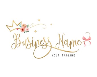 Custom Logo Design - Pink gold Logo - Premade Logo Design - crown princess girly Logo - Princess Logo - girls Business Logo, crown logo