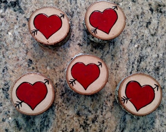 Rustic Magnets -- Wood Burned Heart Magnets - set of 4