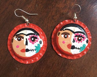 Painted Frida Kahlo inspired popcap earrings