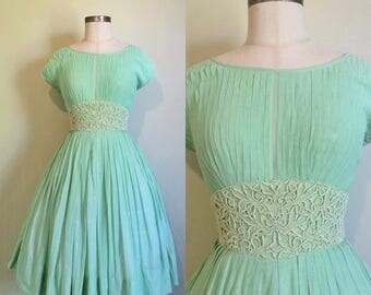 1950s Dress • 1950s mint green dress by R&k Originals