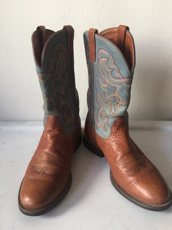 blue and brown cowboy boots