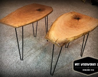 Live Edge Cherry Side Table with Hairpin Legs