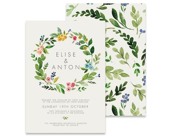 Wreath Wedding Invitation | Temperate | Printable DIY Invite, Affordable Wedding Invitation | Bright watercolor florals on white background