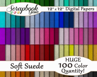 100 Soft Suede Fabric Digital Papers, 100 Pieces, 12" x 12", 300 dpi High Quality JPEGs, Instant Download Colorful Multi-Color Mega Pack
