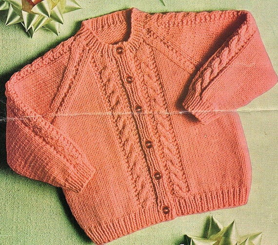 Cable Raglan Cardigan Knitting Pattern. PDF Instant Download.