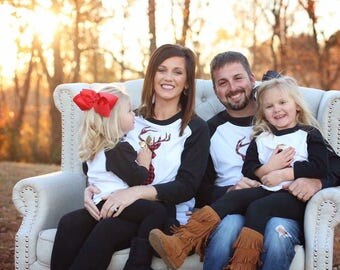 Buffalo Plaid Deer Raglan / Christmas Baseball Tee / Buffalo Plaid / Family Christmas Shirts / Family Christmas / Family Christmas Pajamas