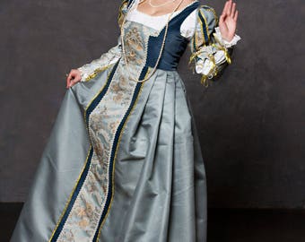 Historical costume Renaissance Italian gown medieval soft blue color dress late 15th century women's dress Lucrezia Borgia style