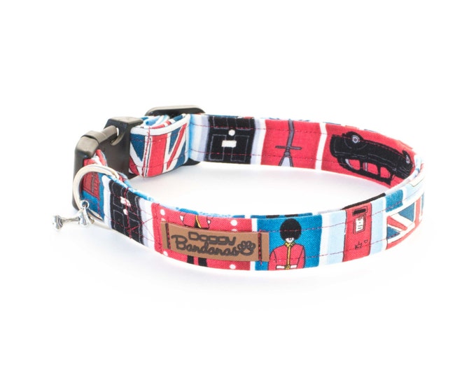 UK Dog Collar London Flag Dog Collar Red Blue Dog Collar British Male Dog Collar Fabric Custom Dog Collar Nylon Handmade Dog Collar For Boy