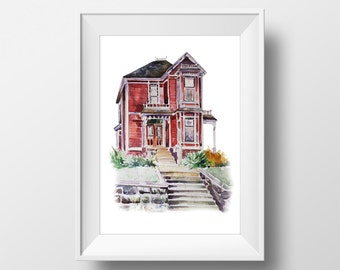 Wall Art Watercolor Charmed House Print,Charmed Poster,Charmed Tv Show,Tv Show Poster,Charmed Printable,Charmed Show,Book of Shadows