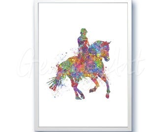 Horse Riding Watercolor Art Print - Home Living - Animal Painting - Horse Poster - Wall Decor - Home Decor - House Warming Gift