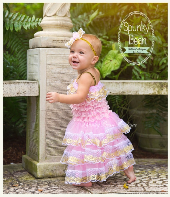 Pink and Gold Dress Baby Girl Dress Lace Dress Birthday