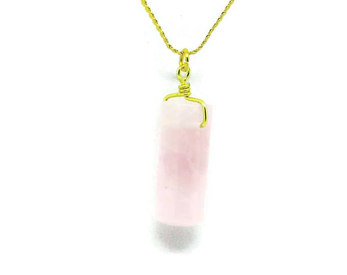 Rose Quartz Pendant, Heart Stone Necklace, 22k Gold Plated Necklace, Love Stone, Unique Birthday Gift