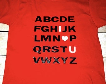 Kids shirt, kids valentines day shirt, I love you shirt, ABC shirt, valentines day kids shirt, valentines day gifts for kids, childrens tee