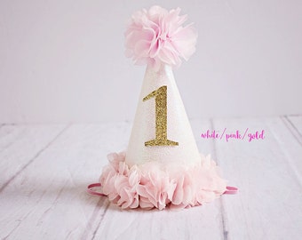 1st Birthday Hat, First Birthday Hat, Birthday Hat, Baby Girl 1st Birthday, Birthday Hat Girl, Gold Birthday Hat, Pink Birthday