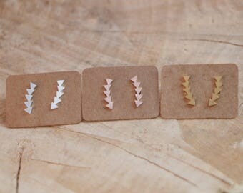 Triangle Earrings | Bar Earring | Stainless Steel Silver Rose Gold Plated Ear Climber | Minimal Triangle Row | Triangle stud earrings