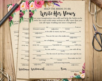 Help The Bride To Be Write Her Vows Boho Bridal Shower Game - Wedding Vows Printable Bohemian Bridal Shower Game - Bachelorette Party 003
