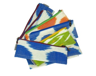 Pencil case, ikat, uzbekistan silk fabric, back to school, zipper pouch, ikat pencil case
