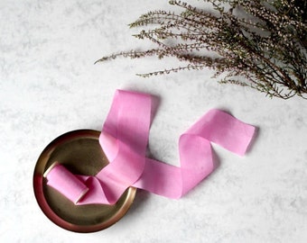 Hand dyed silk ribbon, fuchsia, on wooden spool, plant dyed, 1", wedding decoration, pink silk, photography props, pink luxury silk ribbon