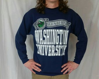 Vintage 1993 Western Washington University Sweatshirt • Size MEDIUM • Navy Blue College Athletic Sweatshirt • 90s Sweatshirt • 90s Clothing