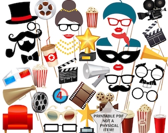 Movie Night Party Photo Booth Prop: "PRINTABLE MOVIE PROPS" Movie Photobooth Props Oscar Awards Party Cinema Birthday Hollywood party