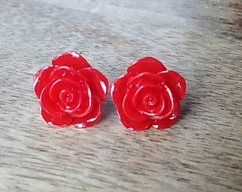 Red Flower Stud Earrings, Hypoallergenic Earrings, Flower Earrings, Flower Stud Earrings, Red Flower Earrings, Gifts for Teens, Post Earring