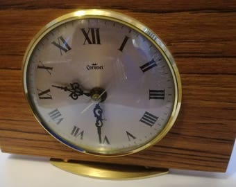 Retro Teak & Brass Mantel Clock Coronet Quartz Germany Working