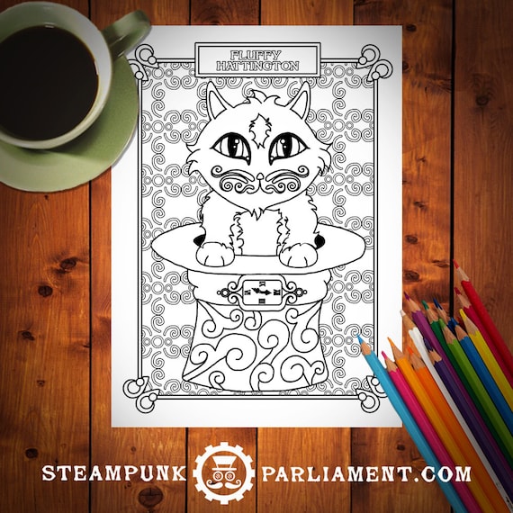 Kitty Time - Fluffy Hattington Coloring Page