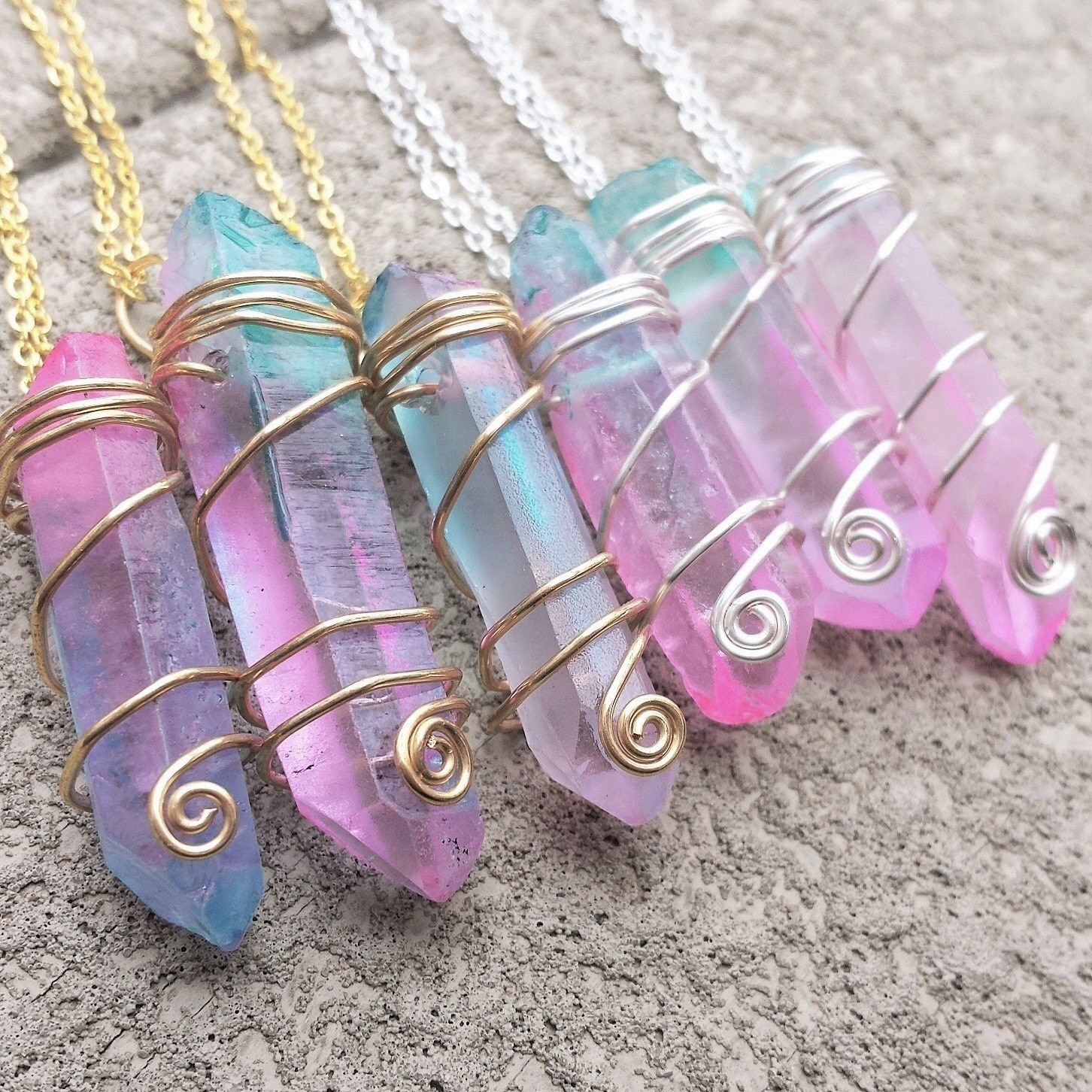 MADE TO ORDER Pastel Cotton Candy Quartz Crystal Wire