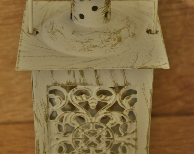 10%OFF Small vintage off white Moroccan metallic lantern / lanterns