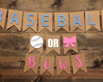 Baseball Or Bows Banner | Gender Reveal Banner | Baby Shower Banner | Reveal Party | Pink and Blue Banner | Gender Reveal Decorations