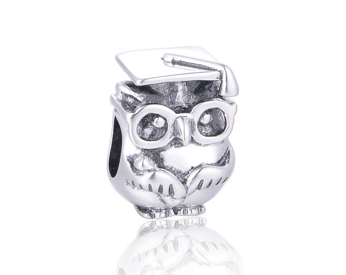 Owl Graduate Charm - 925 Sterling Silver - Gift Packing Available - Birthday Gift - Graduation Gift