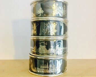 Four solid silver napkin rings siam silver Niello silver