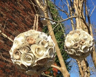 Paper Flower Kissing Ball, paper flower ornaments, paper pomander, kissing ball, Christmas ornament, fixer upper style, fixer upper decor