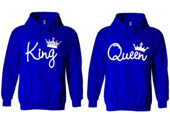 King Queen Write Couple Matching Premium 10 oz 80 cotton Royal Blue Hoodie - Price for 1 hoody-