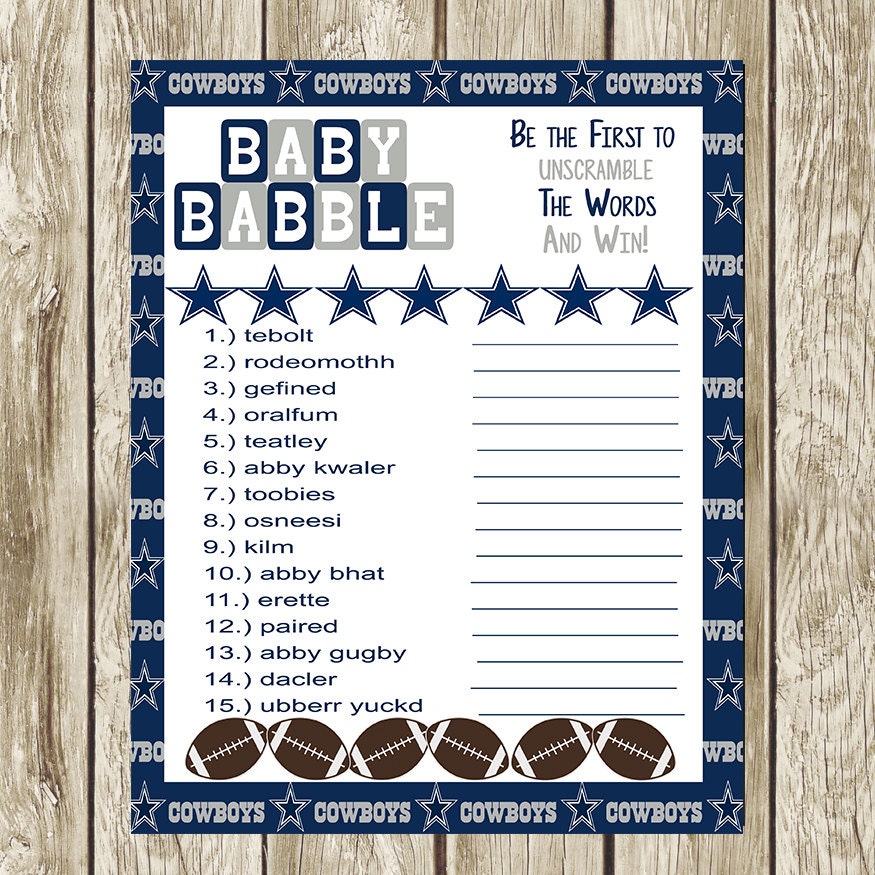 Dallas Cowboys NFL Baby Babble Word Scramble Any Theme