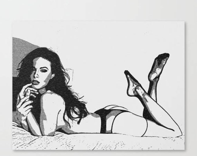 Erotic Art Canvas Print - Simply perfect 2, unique sexy conte style drawing, perfect shapes girl in lingerie, sensual high quality artwork