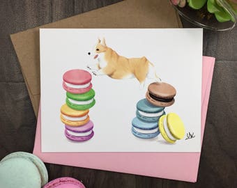 Welsh Corgi Greeting Card | Welsh Corgi Gift | Macaroon Card | Macaroon Gift | Corgi Birthday Card | Dog Birthday Card | Thank You Card