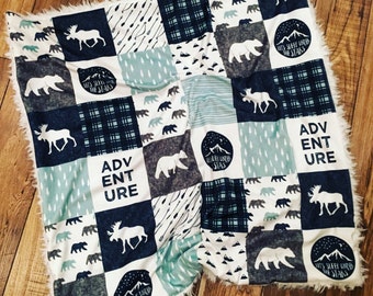ADVENTURE AWAITS >> baby boy blanket, baby girl blanket, soft cuddle blanket, minky blanket, stroller blanket, faux fur blanket, playmat