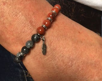 jasper bracelet Bohemian man red and labradorite