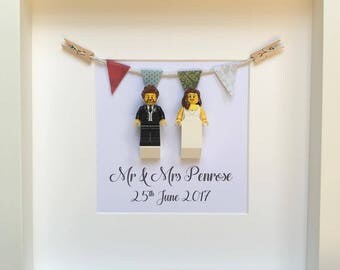 LEGO® Personalised Wedding Gift Anniversary Gift Mr & Mrs LEGO® Minifigure Couple Frame, LEGO® Wedding Frame