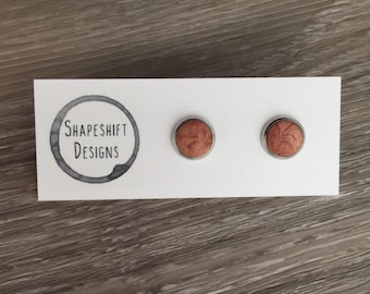 Polymer Clay Bezel Studs Earrings- Copper Coloured Clay