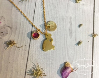 OOAK, cat necklace, initial necklace, crystal charm, cat shaped necklace, gold cat charm, kitten jewelry, animal jewelry, made in Italy