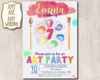 Art Party birthday invitation, Paint party invitation, Craft party invitation, 7th birthday invitation, Painting art party, ANY AGE - 1631